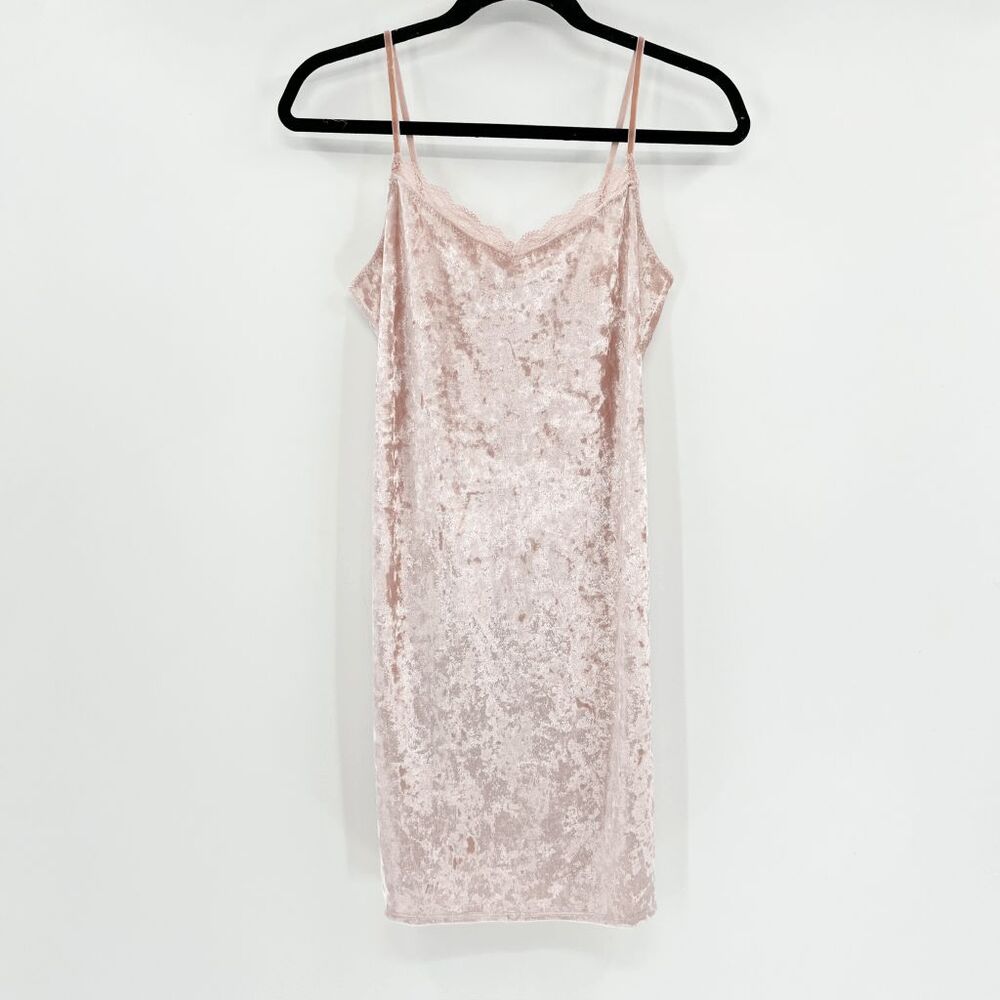 P.J. Salvage Velvet Chemise Dress Women Size XS Pink Lace Trim V Neck Sleeveless